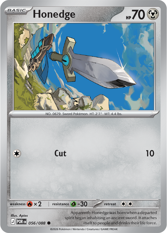 Pokémon trading card featuring Honedge with a silver border