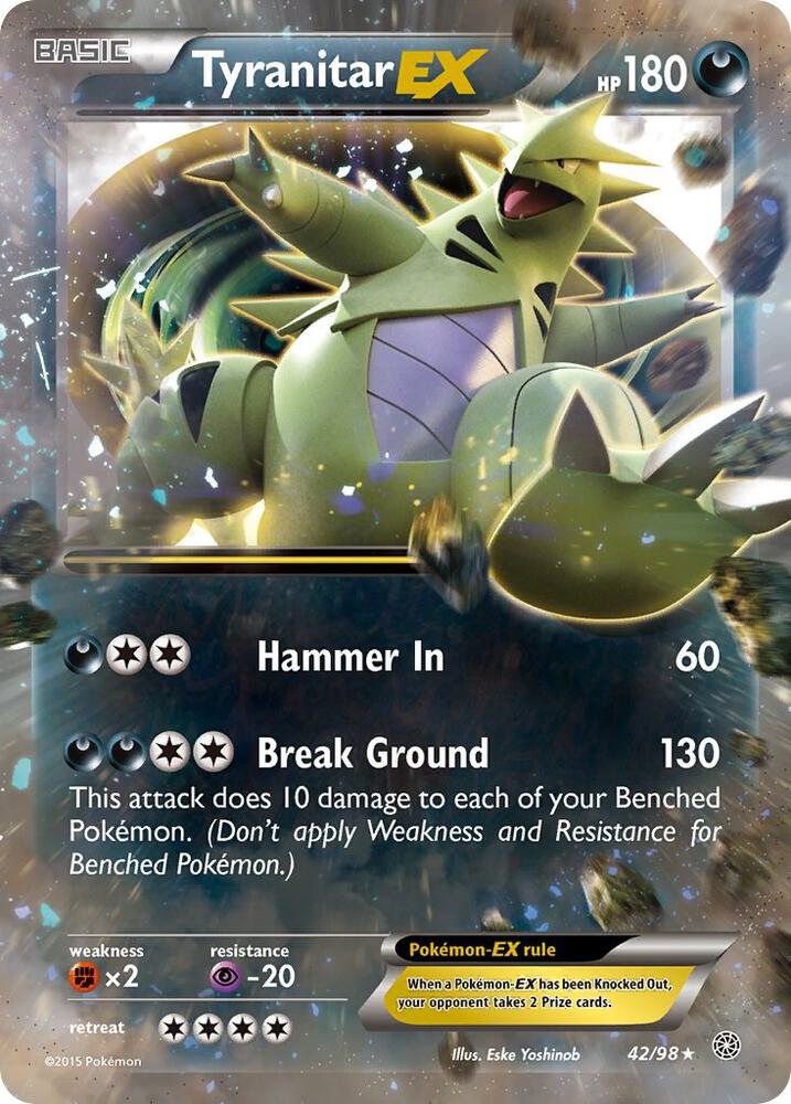Tyranitar EX Ultra Rare XY - Ancient Origins 42/98 MP (Back)