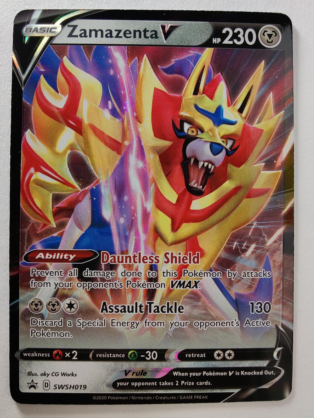 Pokémon trading card featuring Zamazenta with detailed artwork and text.