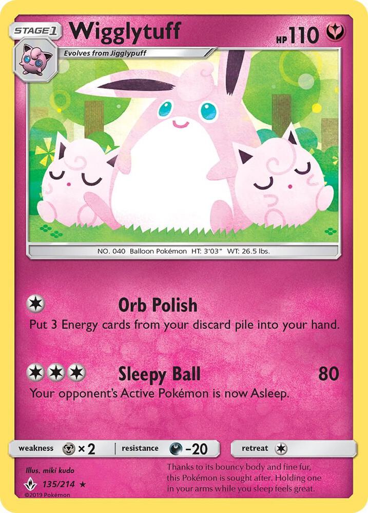 Wigglytuff Rare SM - Unbroken Bonds 135/214 MP (Back)