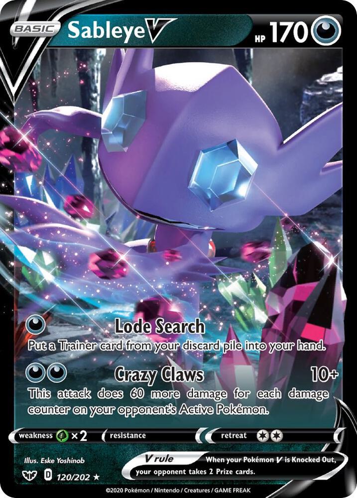 Sableye V Ultra Rare SWSH01: Sword & Shield Base Set 120/202 NM (Back)