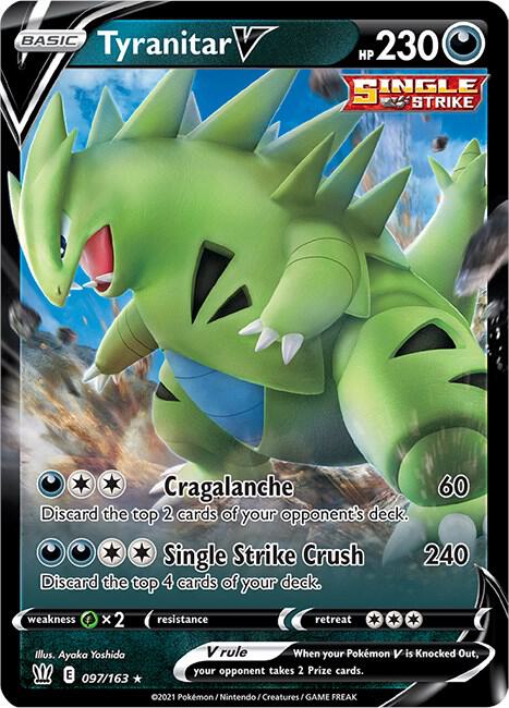 Tyranitar V Ultra Rare SWSH05: Battle Styles 097/163 MP (Back)
