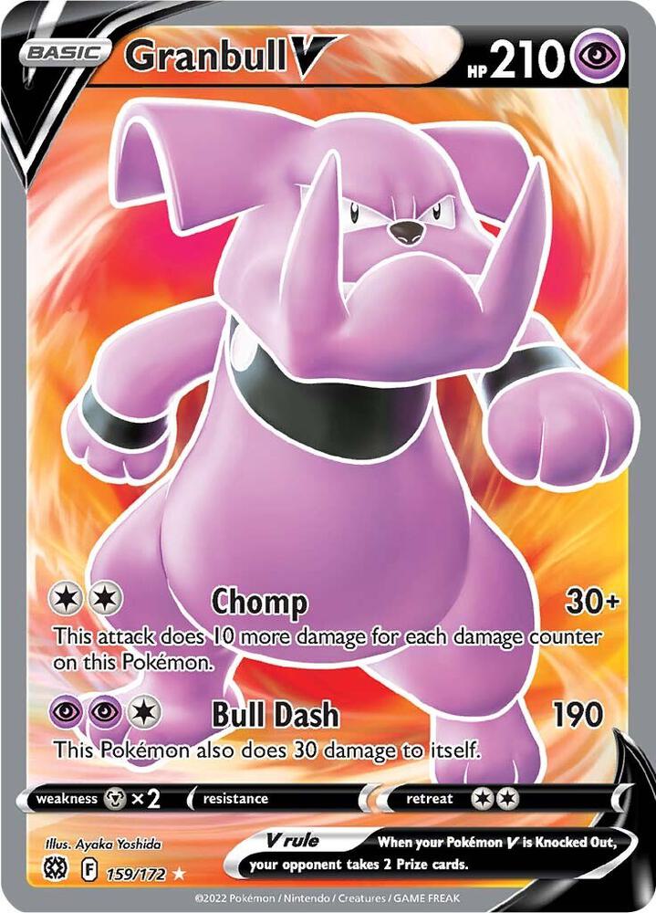 Granbull V (Full Art) Ultra Rare SWSH09: Brilliant Stars 159/172 MP (Back)
