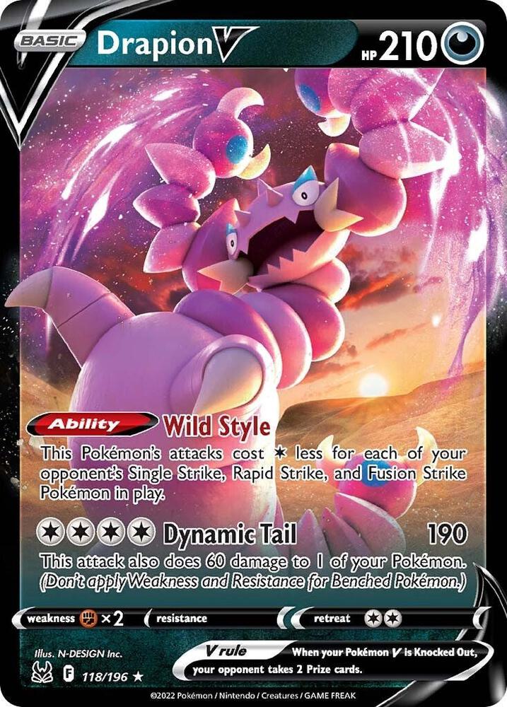 Drapion V Ultra Rare SWSH11: Lost Origin 118/196 MP (Back)