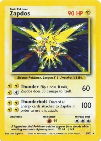 Zapdos Holo Rare Base Set 016/102 MP (Back)