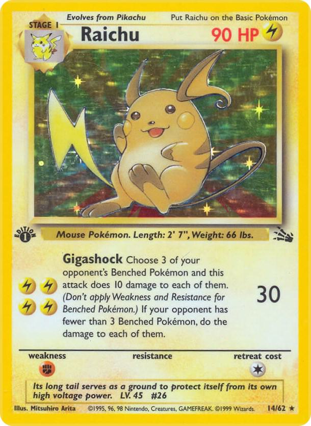 Raichu (14) Holo Rare Fossil First Edition 14/62 MP (Back)