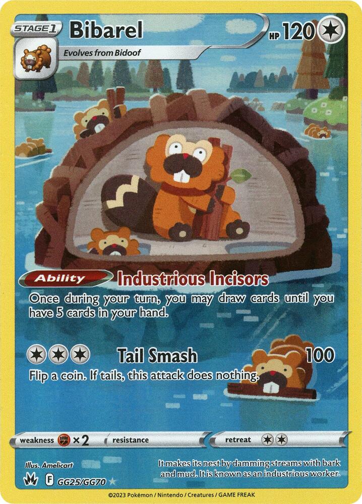 Bibarel Ultra Rare Crown Zenith: Galarian Gallery GG25/GG70 MP (Back)