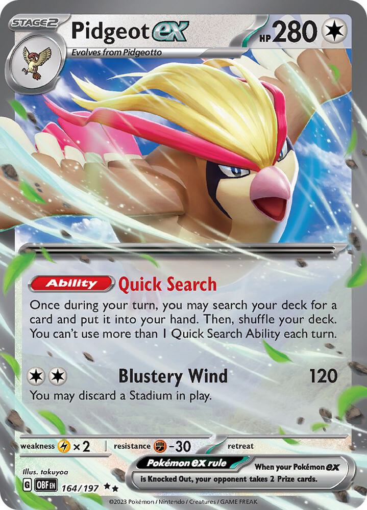 Pidgeot ex Double Rare SV03: Obsidian Flames 164/197 MP (Back)