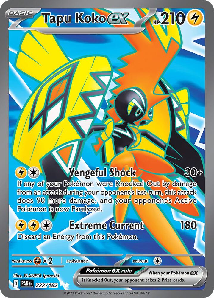 Tapu Koko ex - Ultra Rare SV04: Paradox Rift 222/182 NM (Back)