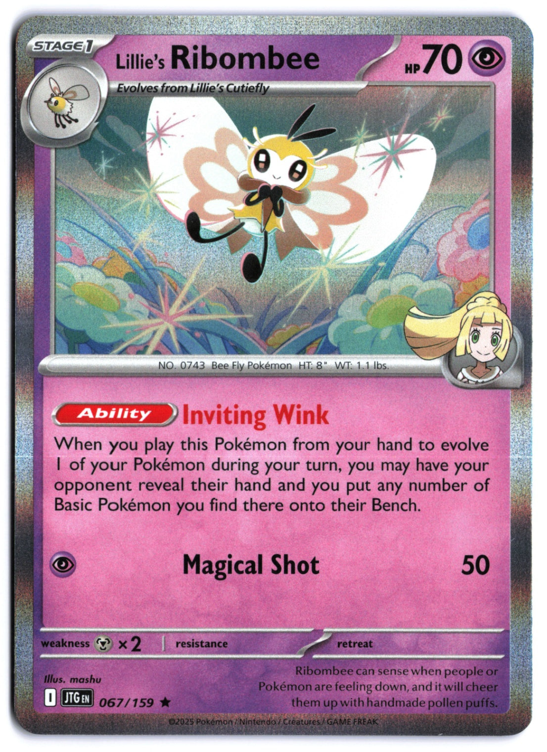 Lillie's Ribombee - Rare SV09: Journey Together 067/159 MP (Back)