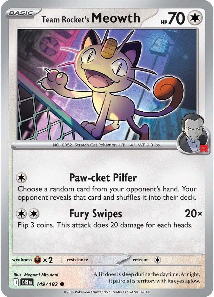Team Rocket's Meowth Common SV10: Destined Rivals 149/182 MP (Back)