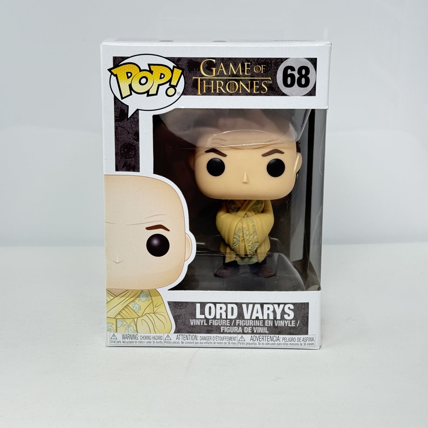 Funko Pop! Lord Varys packaging from Game of Thrones on a white background