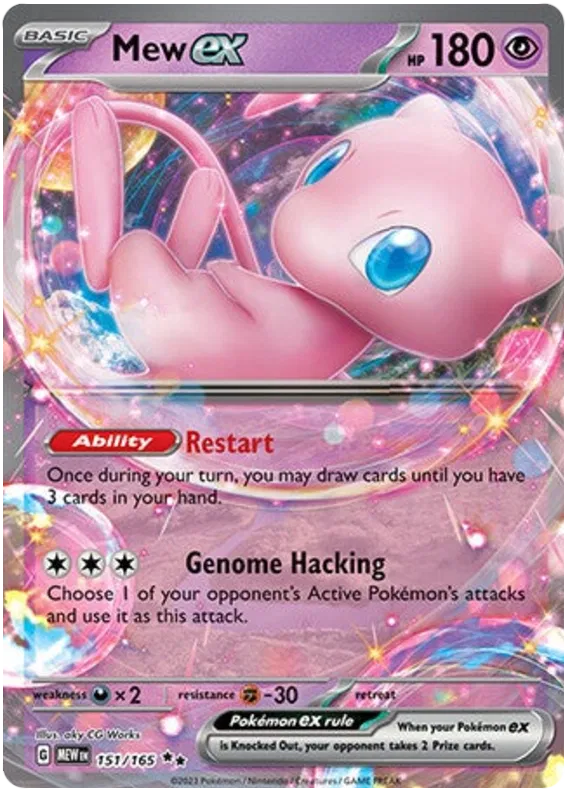 Pokémon trading card featuring Mew EX with colorful background