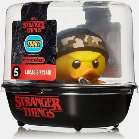 Rubber duck with a helmet in a 'Stranger Things' packaging