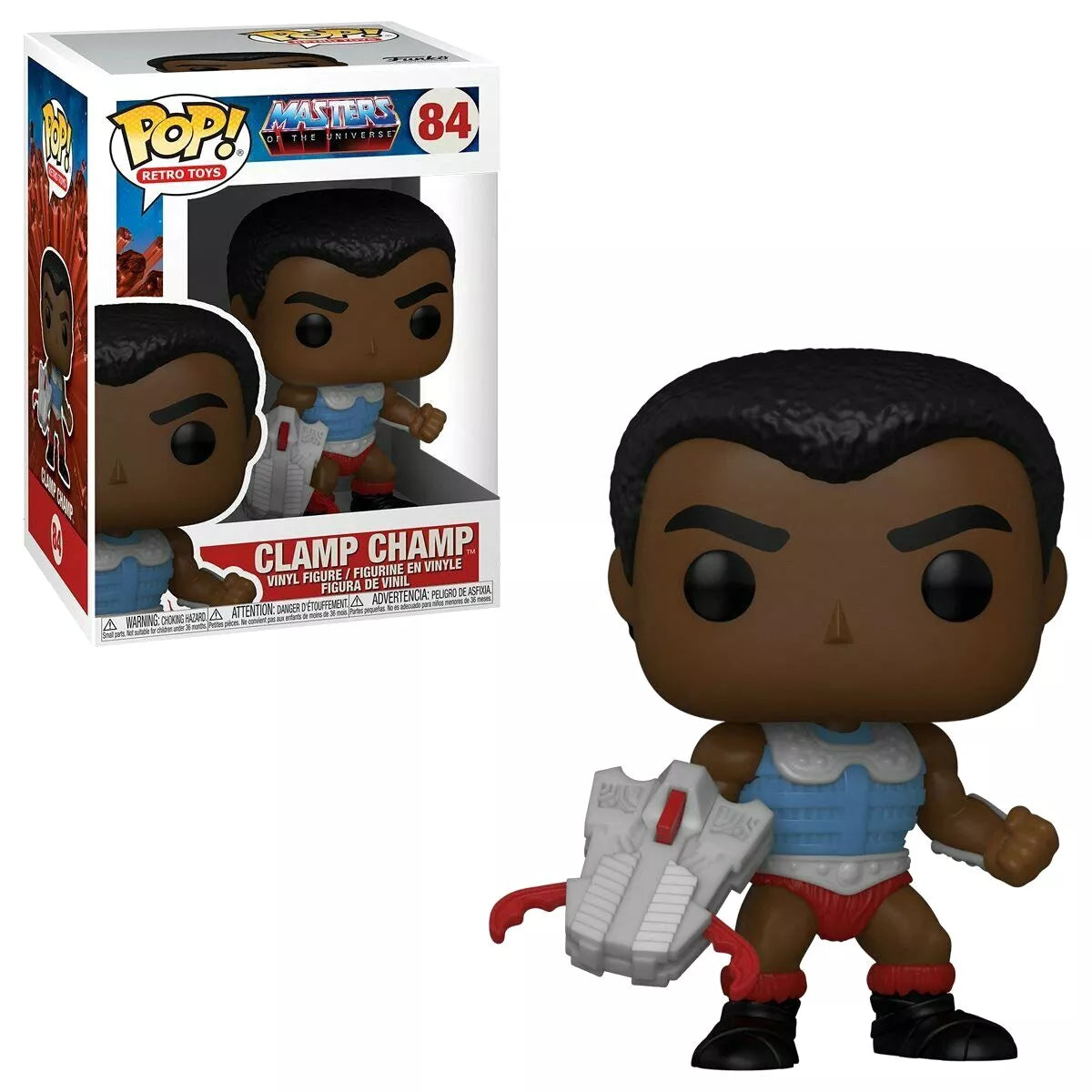 Funko Pop! figurine of Clamp Champ with packaging in the background