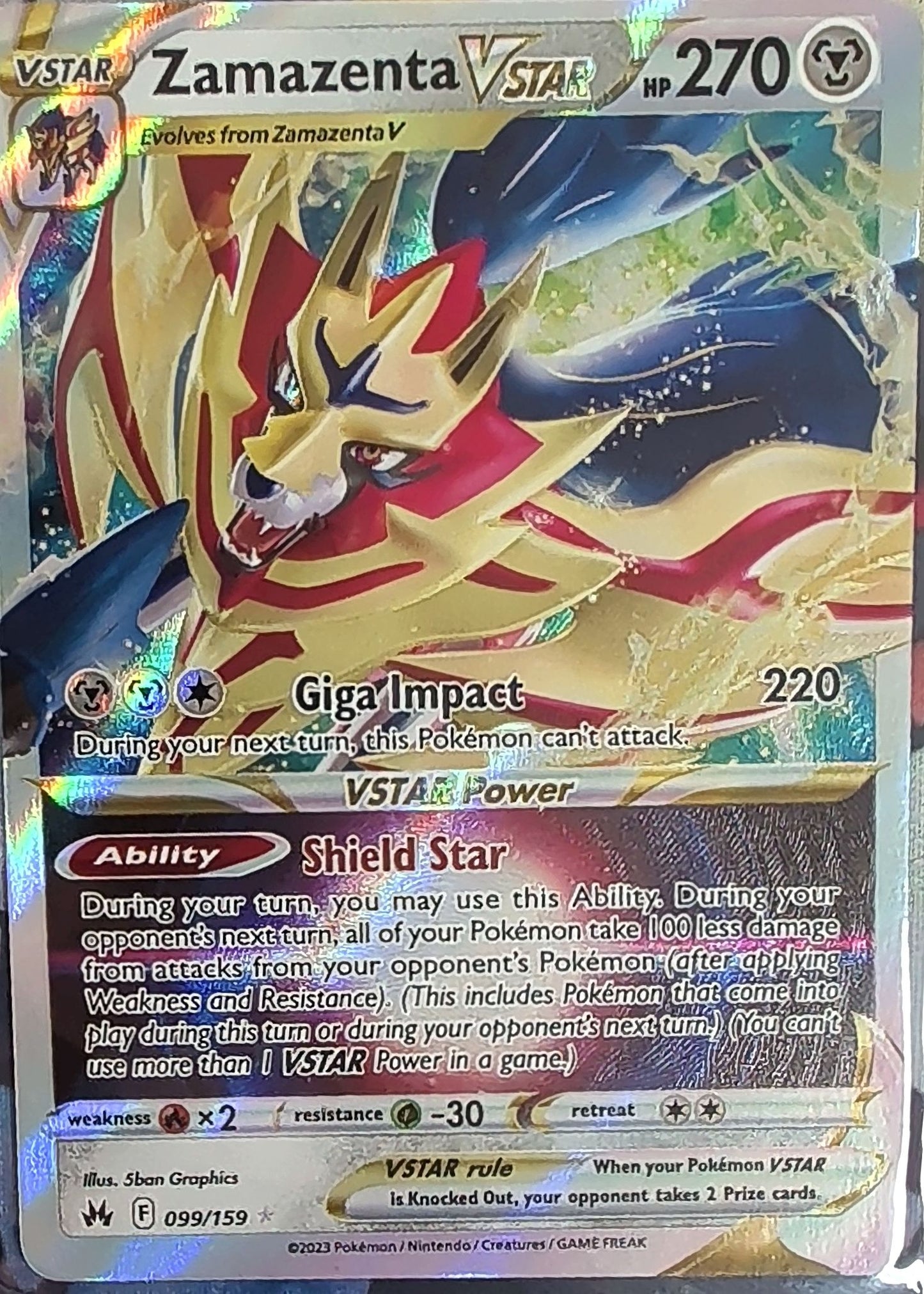 Zamazenta VSTAR Ultra Rare Crown Zenith 099/159 NM
