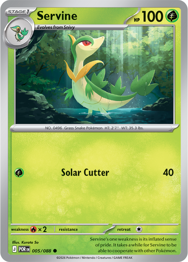 Pokémon trading card featuring Servine with green and yellow design