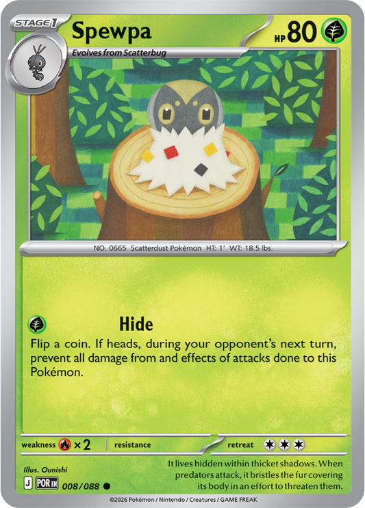 Pokémon trading card featuring Spewpa with green background