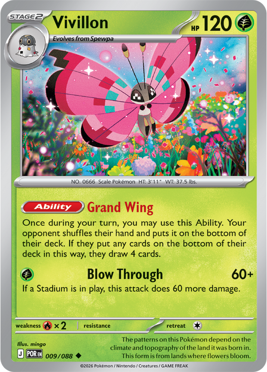 Vivillon Pokémon trading card with colorful design and text