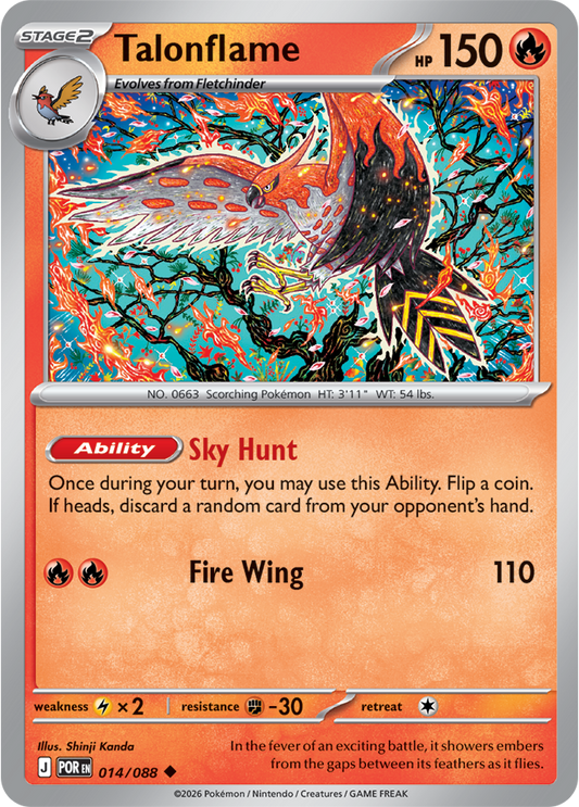 Pokémon trading card featuring Talonflame with detailed artwork and text.