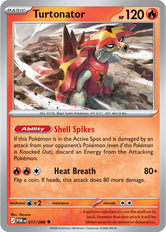 Pokémon trading card featuring Turtonator with detailed text and graphics.