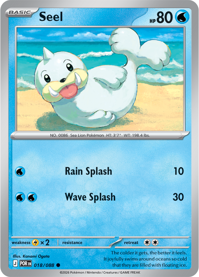 Pokémon trading card featuring a white creature with blue accents on a blue background