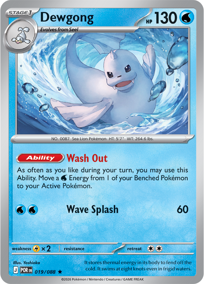 Pokémon trading card featuring Dewgong with blue and white design