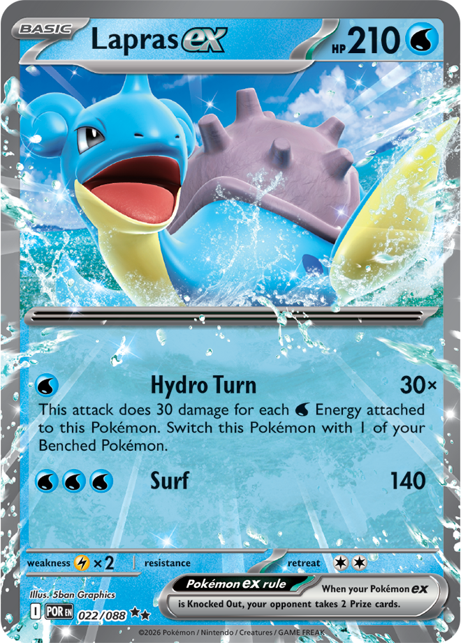 Pokémon trading card featuring Lapras EX with water and ice design elements.