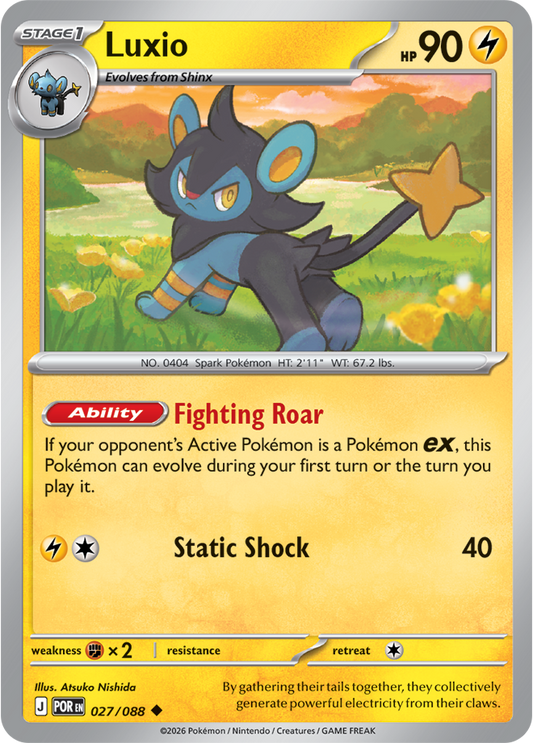 Pokémon trading card featuring Luxio with a scenic background