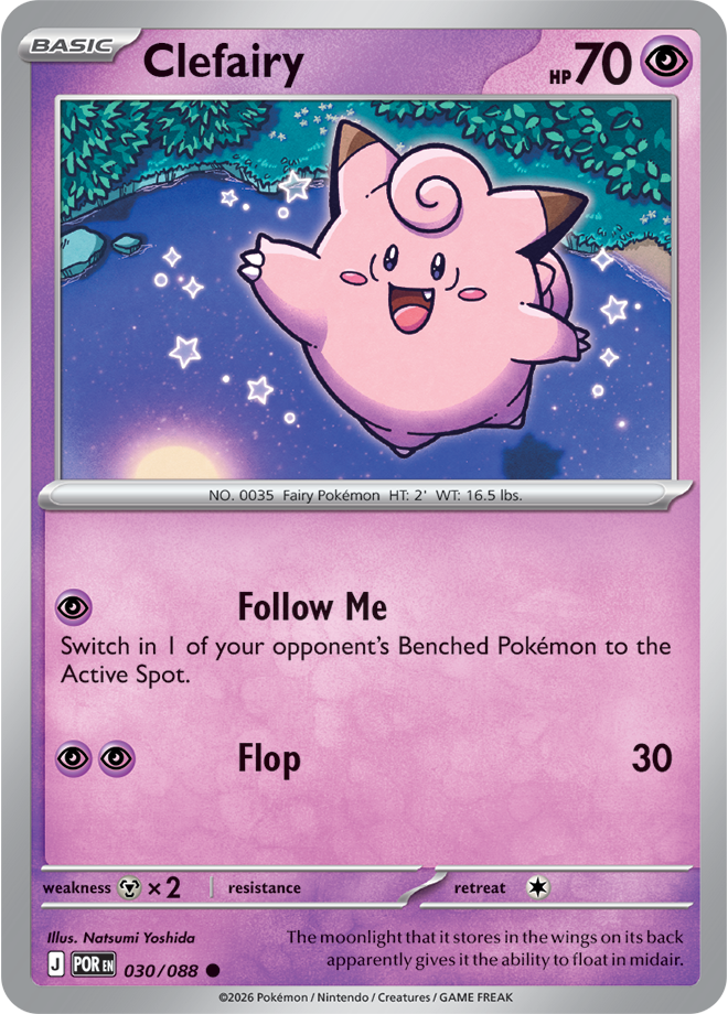 Pokémon trading card featuring Clefairy with a purple border and character illustration.