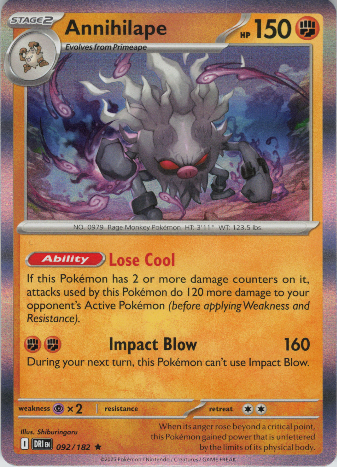 Annihilape Rare SV10: Destined Rivals 092/182 MP (Back)