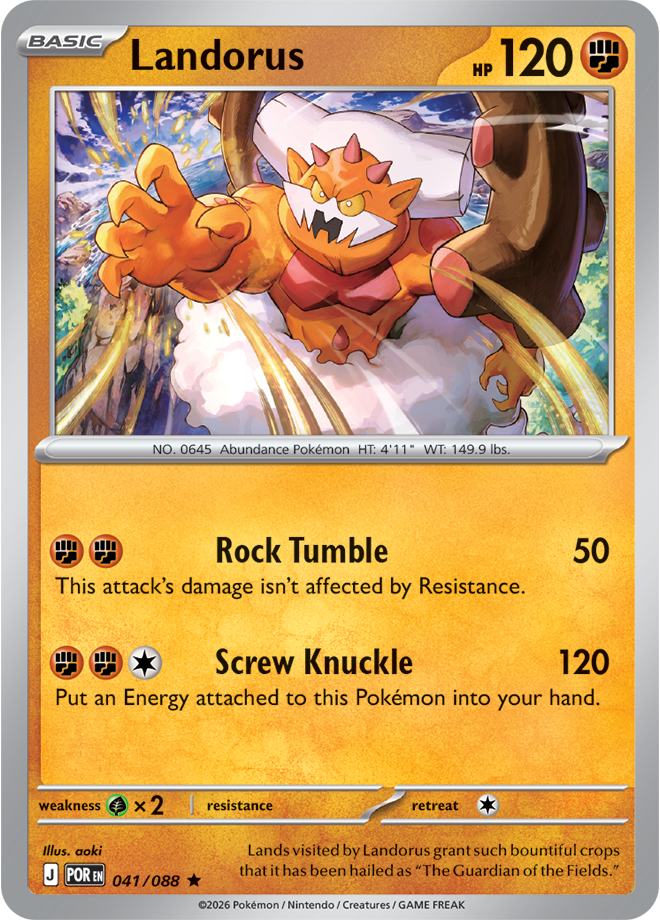 Pokémon trading card featuring Landorus with attack moves listed.