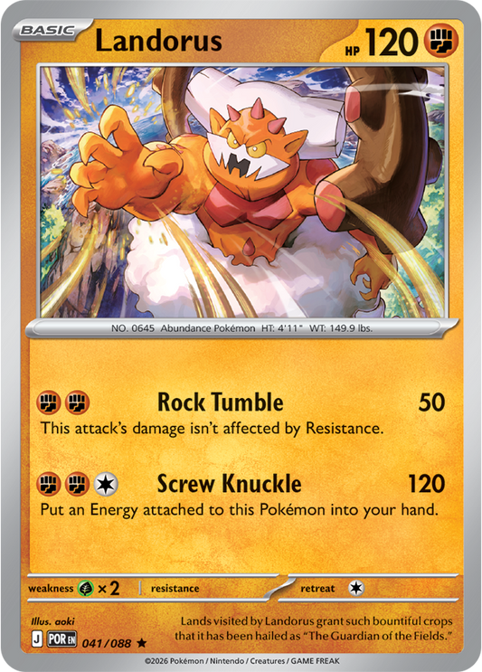 Pokémon trading card featuring Landorus with attack moves listed.