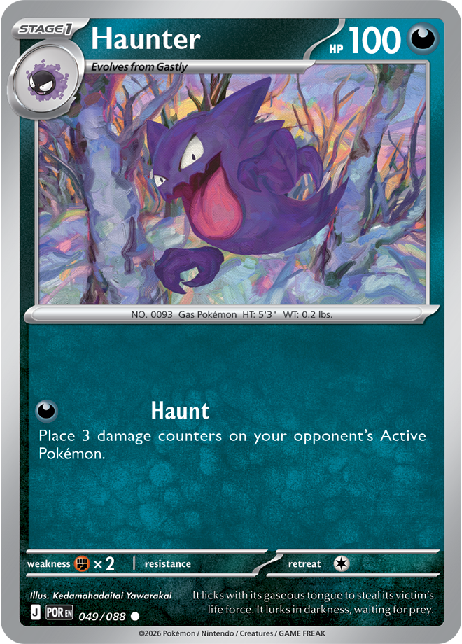 Pokémon trading card featuring a purple ghost-like creature named 'Haunter' with game text and artwork.