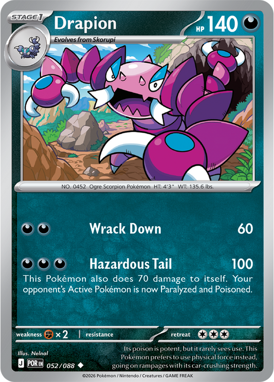 Pokémon trading card featuring Drapion with blue and purple design