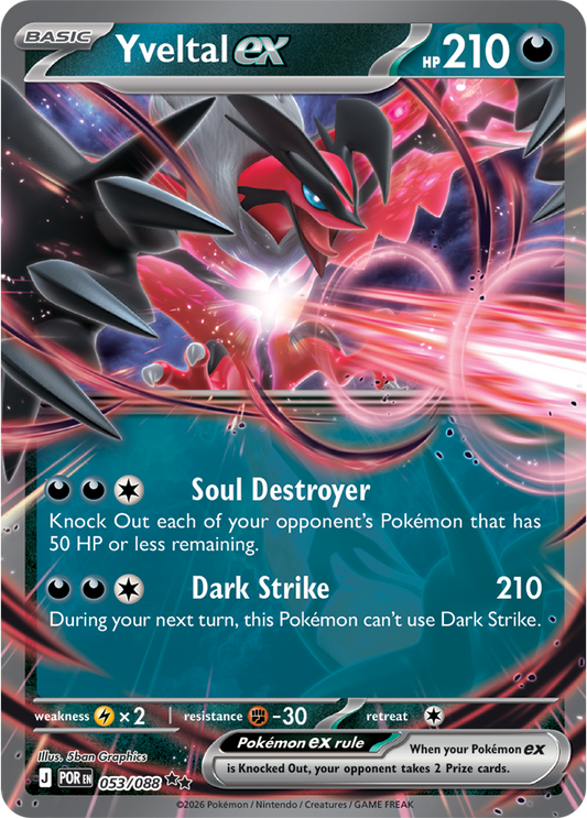 Pokémon trading card featuring Yveltal ex with detailed artwork and text.