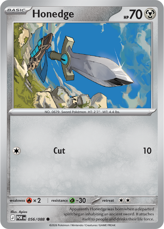 Pokémon trading card featuring Honedge with a silver border