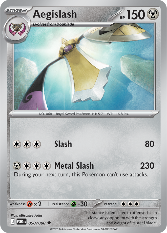Pokémon trading card featuring Aegislash with a silver border