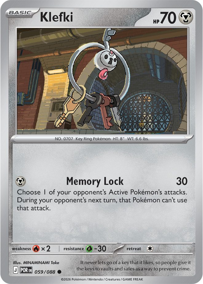 Pokémon trading card featuring Klefki with key-themed artwork