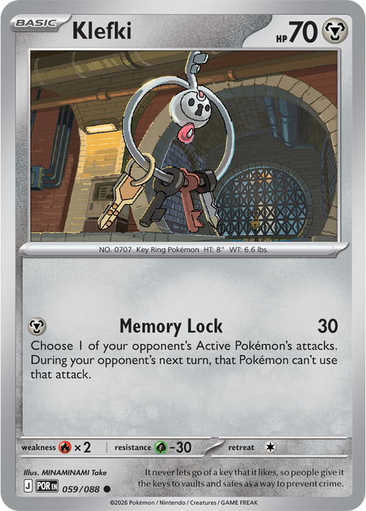 Pokémon trading card featuring Klefki with key-themed artwork