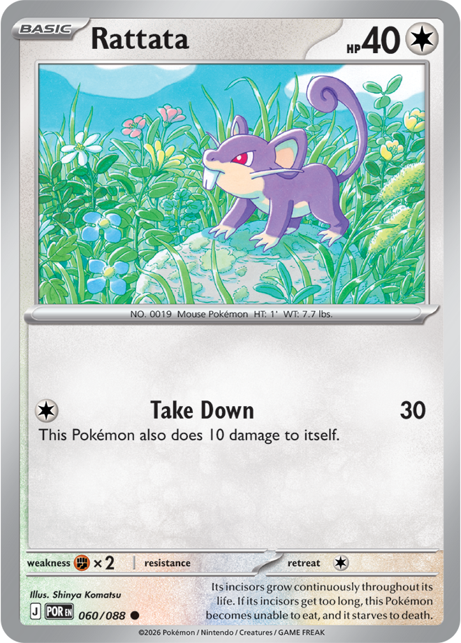 Pokémon trading card featuring Rattata with a grass and water type design.