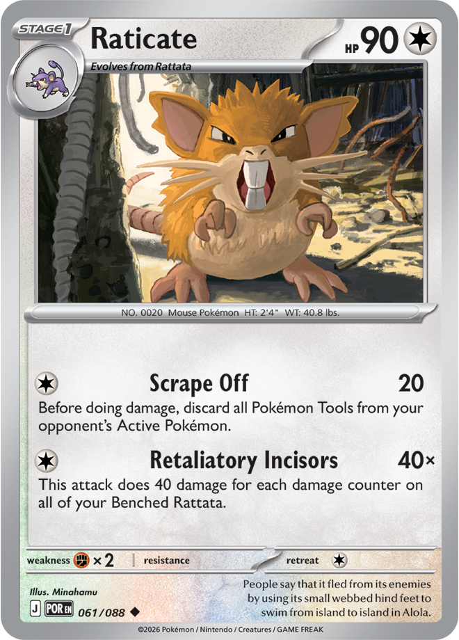 Pokémon trading card featuring Raticate with detailed text and graphics.