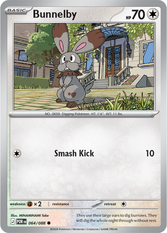 Pokémon trading card featuring Bunnelby with a house in the background