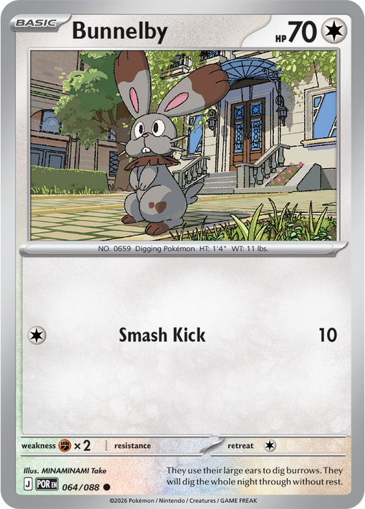 Pokémon trading card featuring Bunnelby with a house in the background