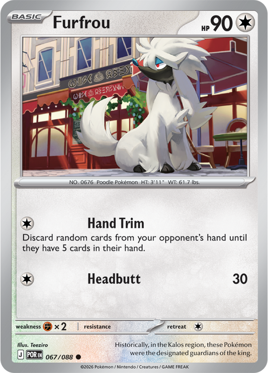 Furfrou Pokémon trading card with character and details