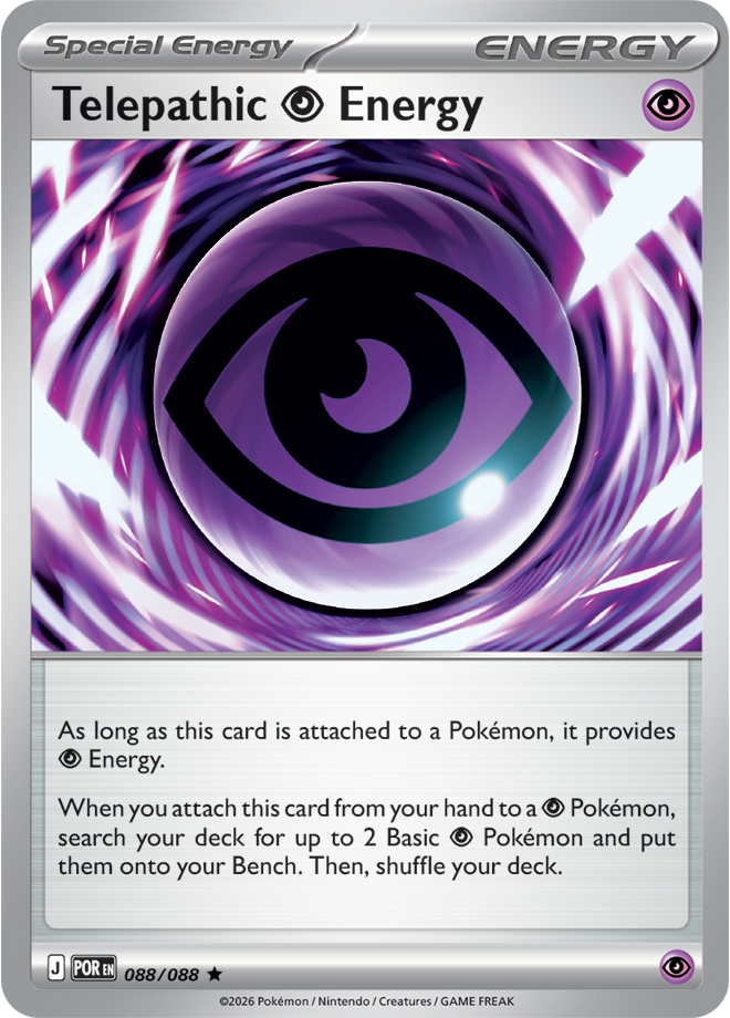 Pokémon trading card featuring Telepathic Energy with a swirling eye design.