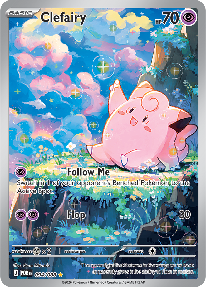 Pokémon trading card featuring Clefairy with a colorful background