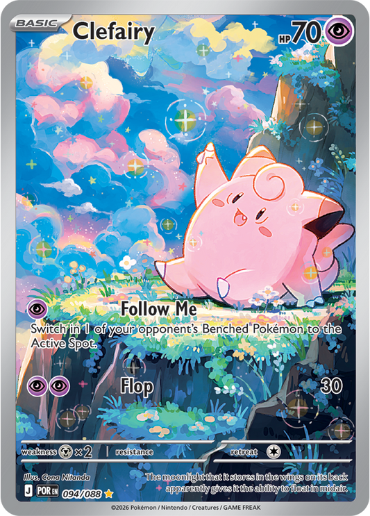 Pokémon trading card featuring Clefairy with a colorful background