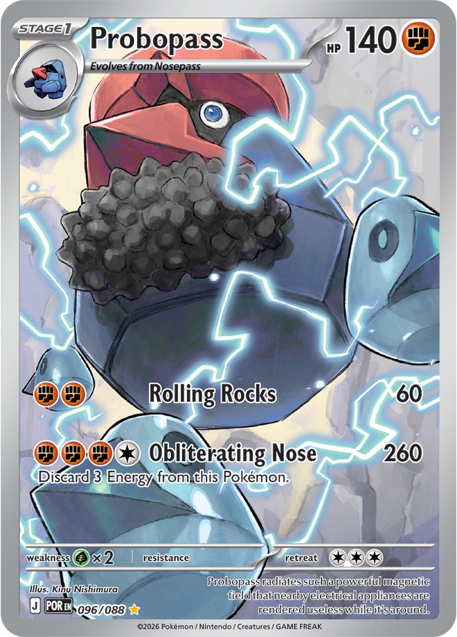 Pokémon trading card featuring Probopass with detailed artwork and text.