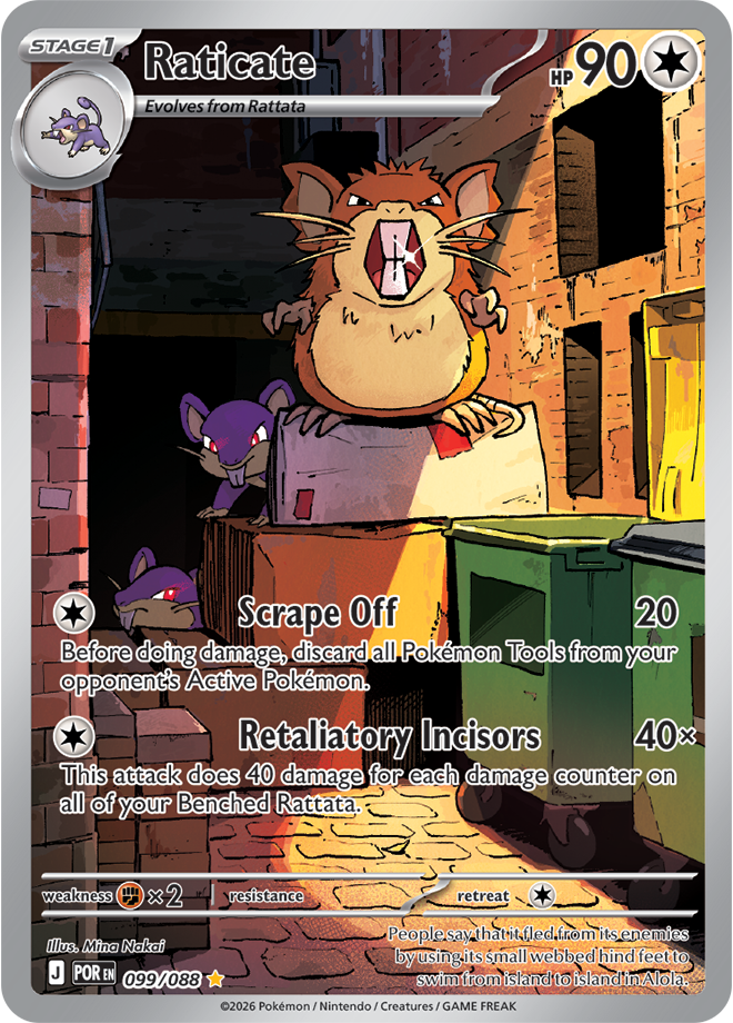 Pokémon trading card featuring Raticate with detailed artwork and text.